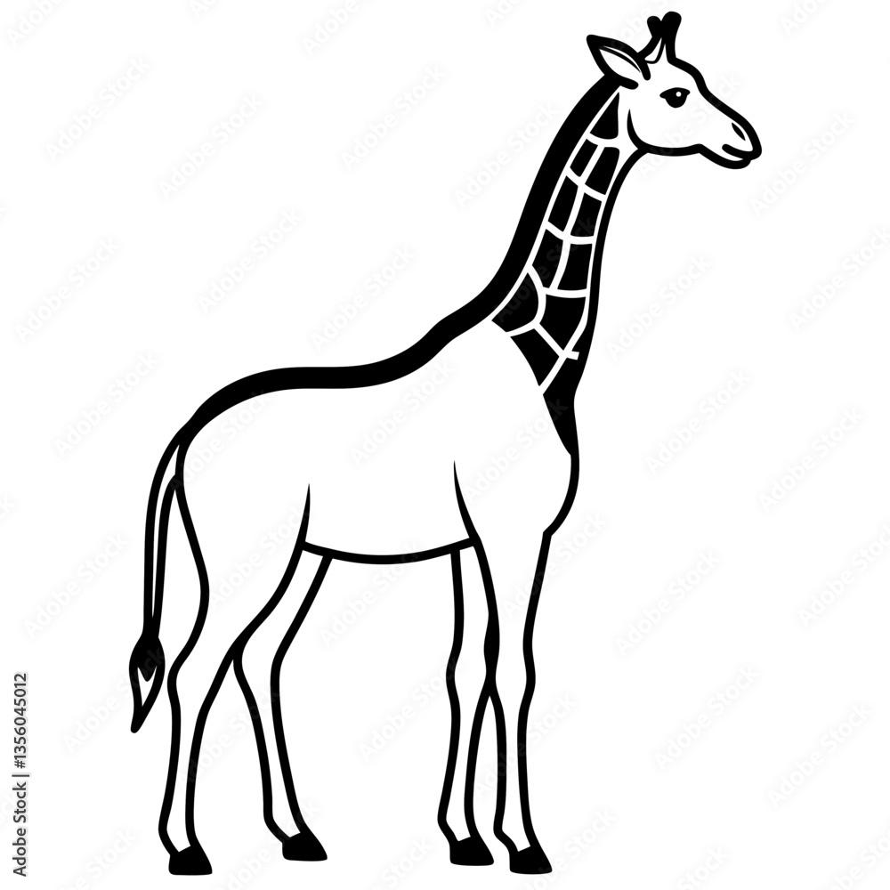 Giraffe silhouette vector black outline, white background Giraffe silhouette vector black outline, white background