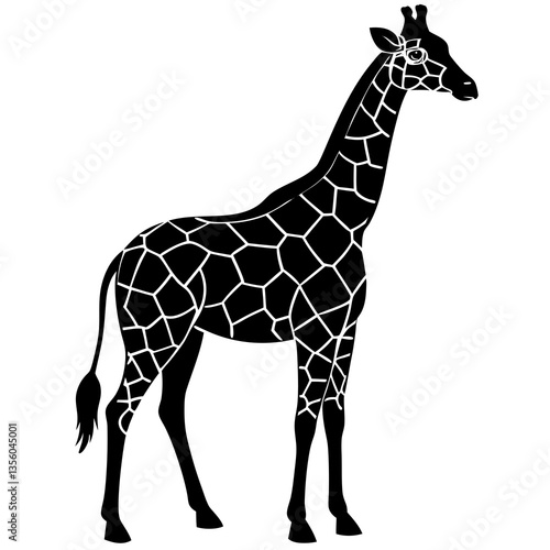 Giraffe silhouette vector black outline, white background