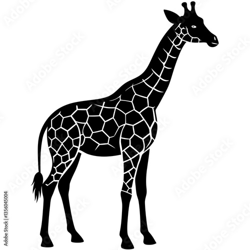 Giraffe silhouette vector black outline, white background