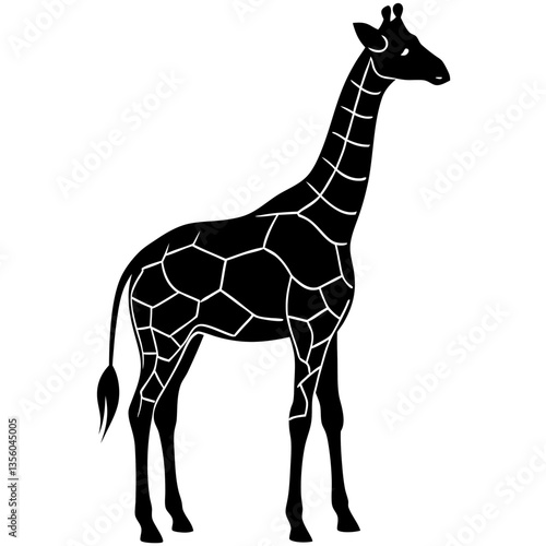 Giraffe silhouette vector black outline, white background