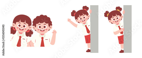 Elementary Students Peeking for Education Concept