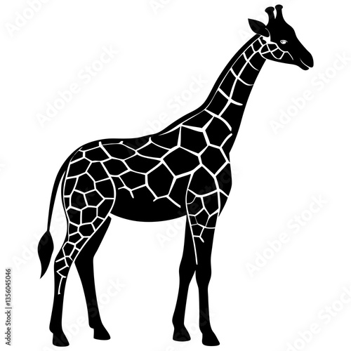 Giraffe silhouette vector black outline, white background