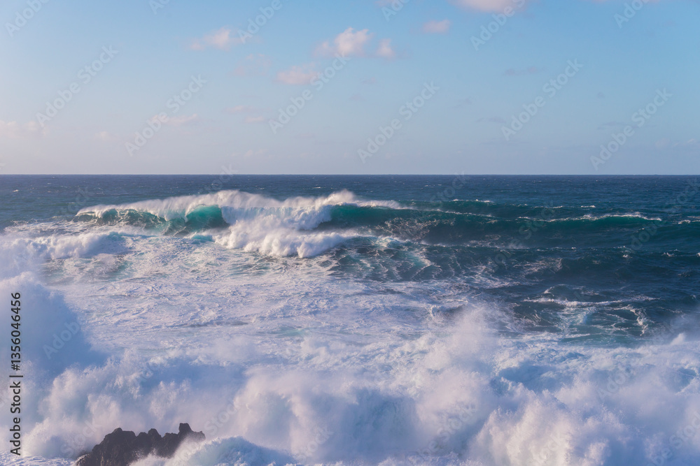 Big storm waves in Porto Moniz, on the Madeira Atlantic coastline