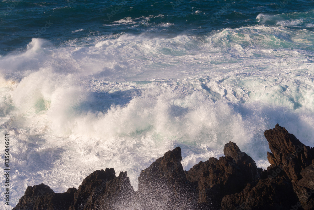 Big storm waves in Porto Moniz, on the Madeira Atlantic coastline