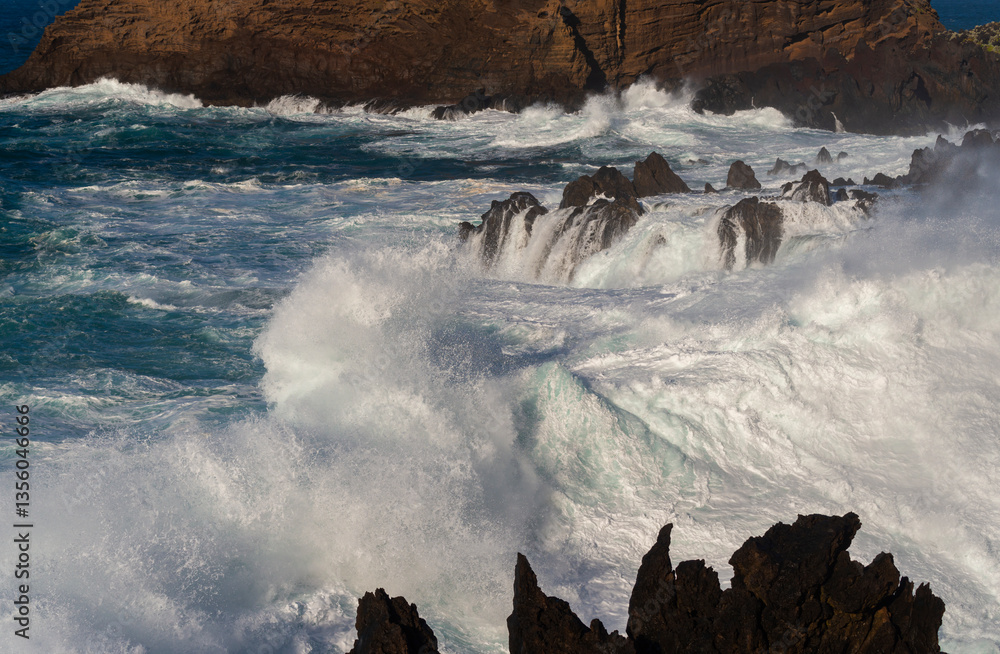 Big storm waves in Porto Moniz, on the Madeira Atlantic coastline