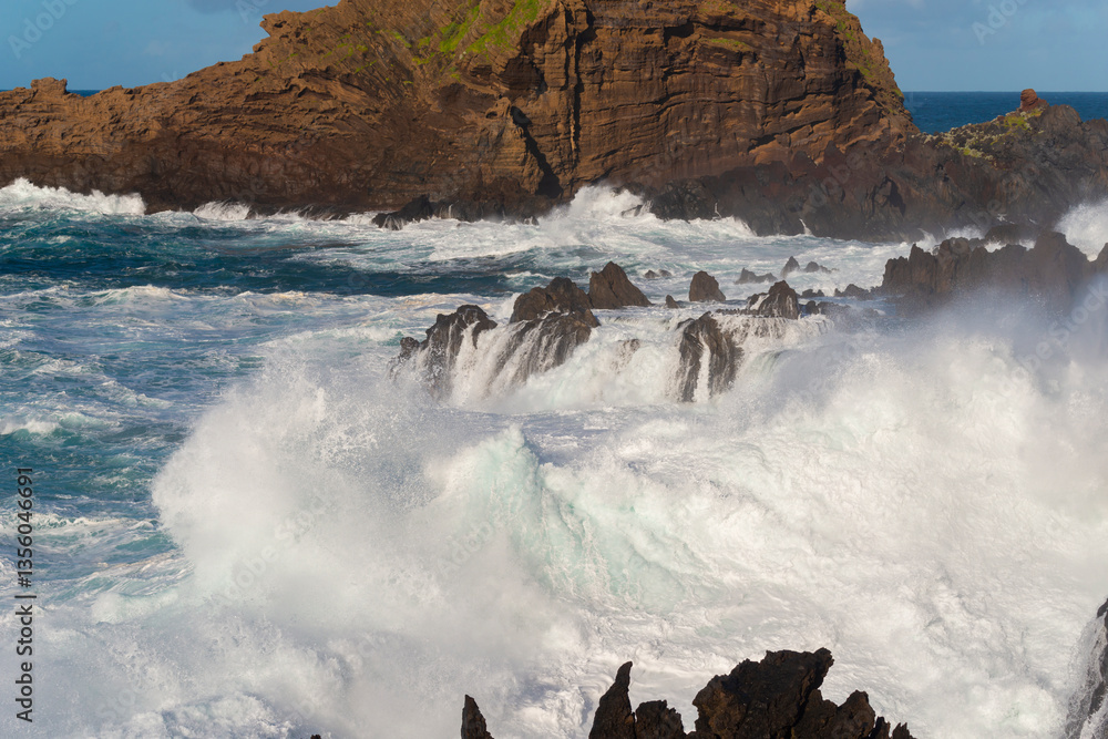 Big storm waves in Porto Moniz, on the Madeira Atlantic coastline