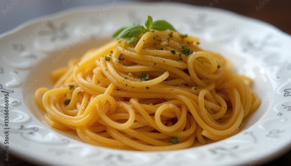 Delicious spaghetti pasta served on a decorative plate Delicious spaghetti pasta served on a decorative plate