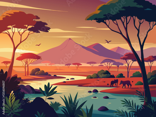 colorful illustration of savanna landscape