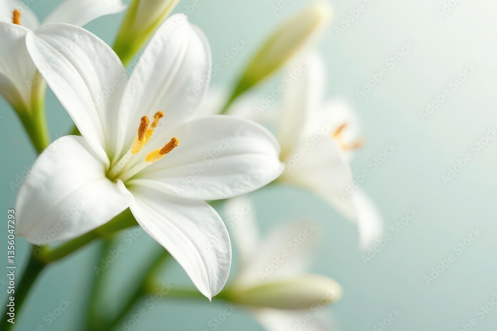 Close-up of pristine white flowers on seamless background, still life, skincare Close-up of pristine white flowers on seamless background, still life, skincare