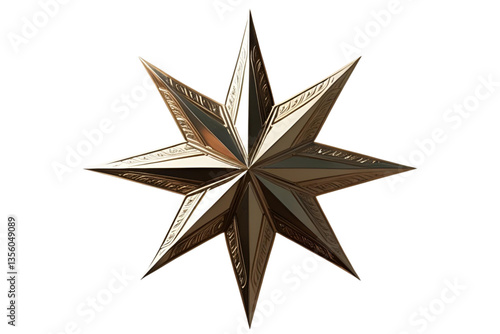 gold star ornament, six points, metallic texture, white background, isolated, no background