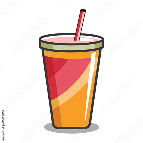 A glass of cola with ice and a straw, isolated on white, in a disposable plastic cup, representing a refreshing cold beverage