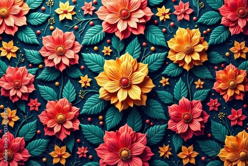 Intricate floral motif continuously repeating across a surface , surface pattern, design element