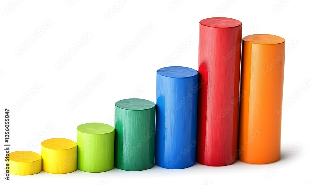 Colorful ascending bar graph on white background, showcasing growth and progress , Colorful ascending bar graph on white background, showcasing growth and progress ,