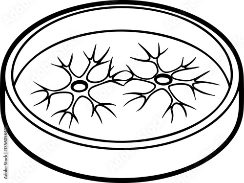 A simplified illustration of a petri dish containing branching patterns, resembling cell structures or growth.