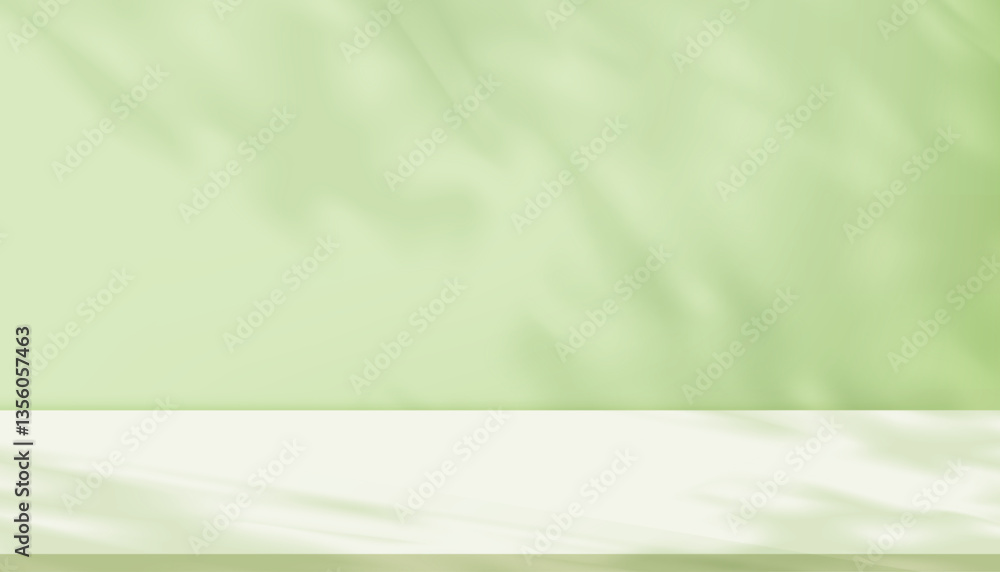 Shadow leave and blur gradient light on green studio background wall room and podium stage for product,Summer or Spring banner green pastel with abstract sunlight on floor texture Shadow leave and blur gradient light on green studio background wall room and podium stage for product,Summer or Spring banner green pastel with abstract sunlight on floor texture
