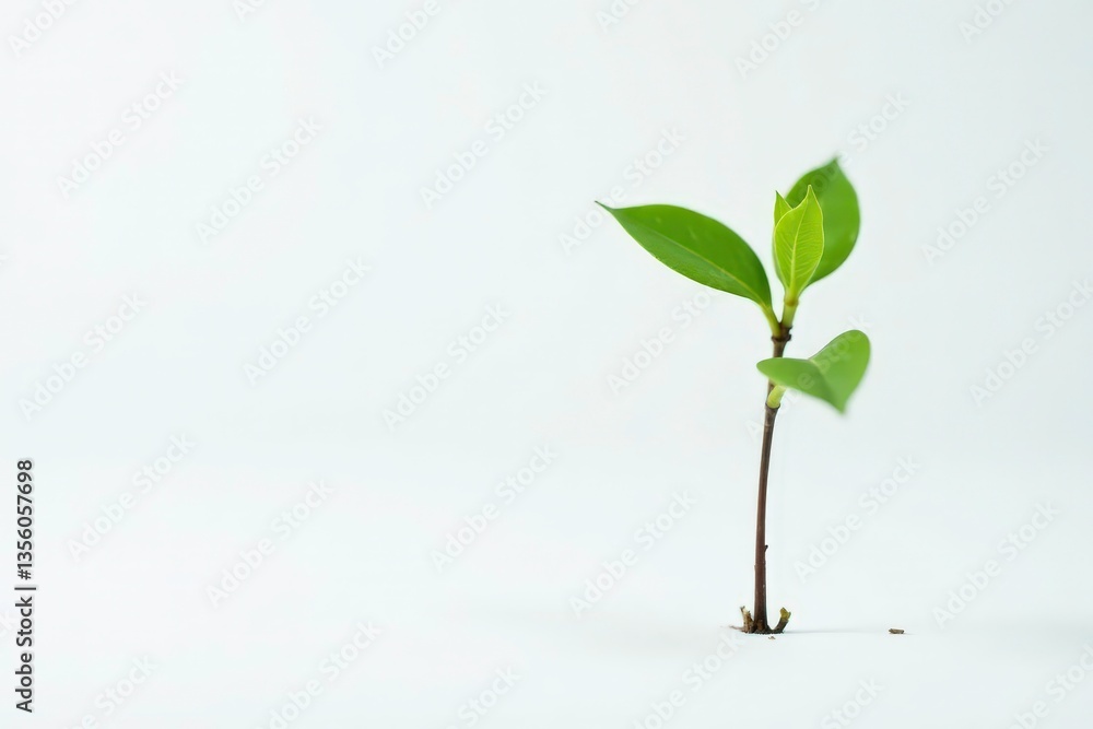 Obraz premium Delicate young tree, single sprout against pure white backdrop, one, white background, design element