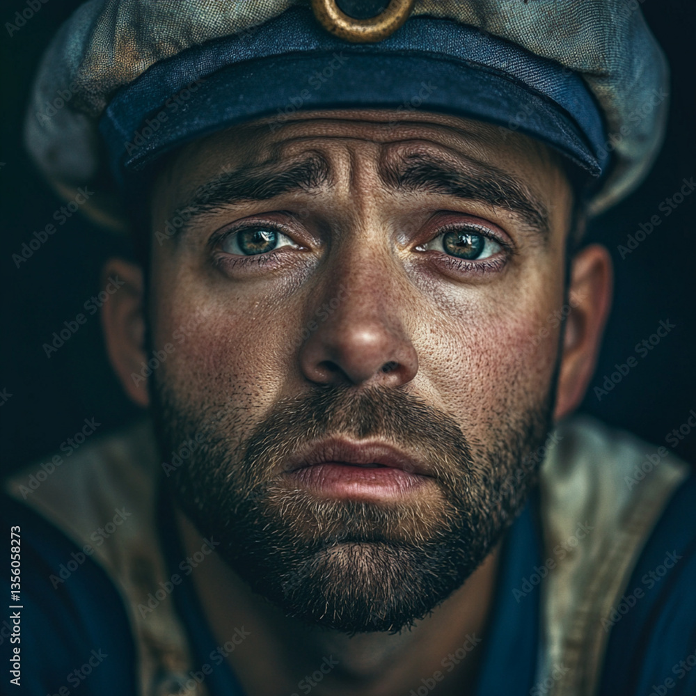 The face of a sailor with a languid look The face of a sailor with a languid look