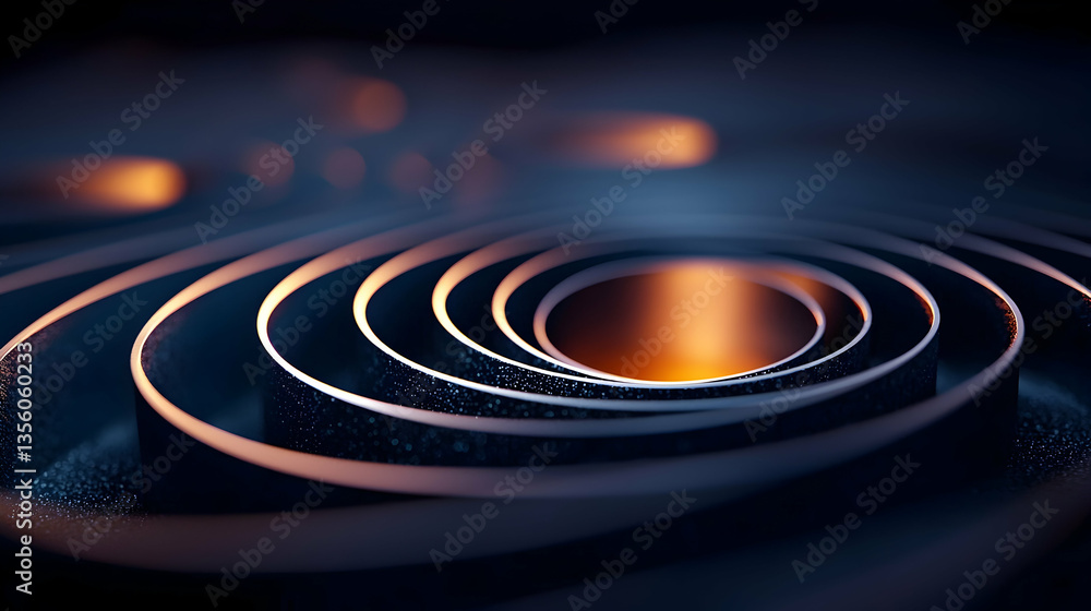 Fototapeta premium Abstract Dark Metallic Spiral Background with Orange Glow