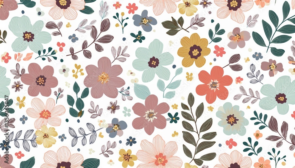 Obraz premium Floral seamless pattern. Pretty flowers on a white background.