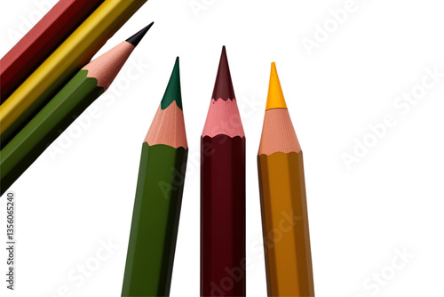 colored pencils, brown green red, white background, isolated, no background