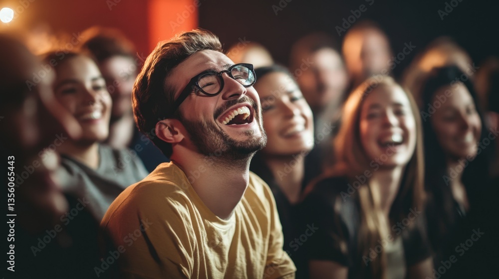Obraz premium Happy Audience Laughing at a Live Theater Show