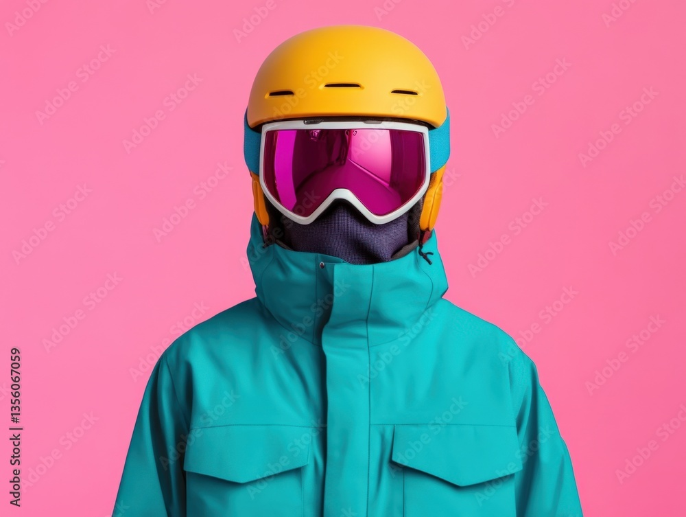 Skier with helmet and pink goggles Skier with helmet and pink goggles