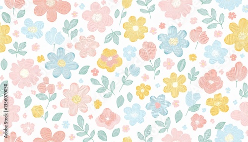 Floral seamless pattern. Pretty flowers on a white background.