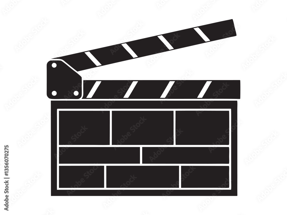 Fototapeta premium movie clapper vector silhouette , cinema clapperboard silhouette, clapper board logo icon vector, movie clapper icon on black and white vector on white background