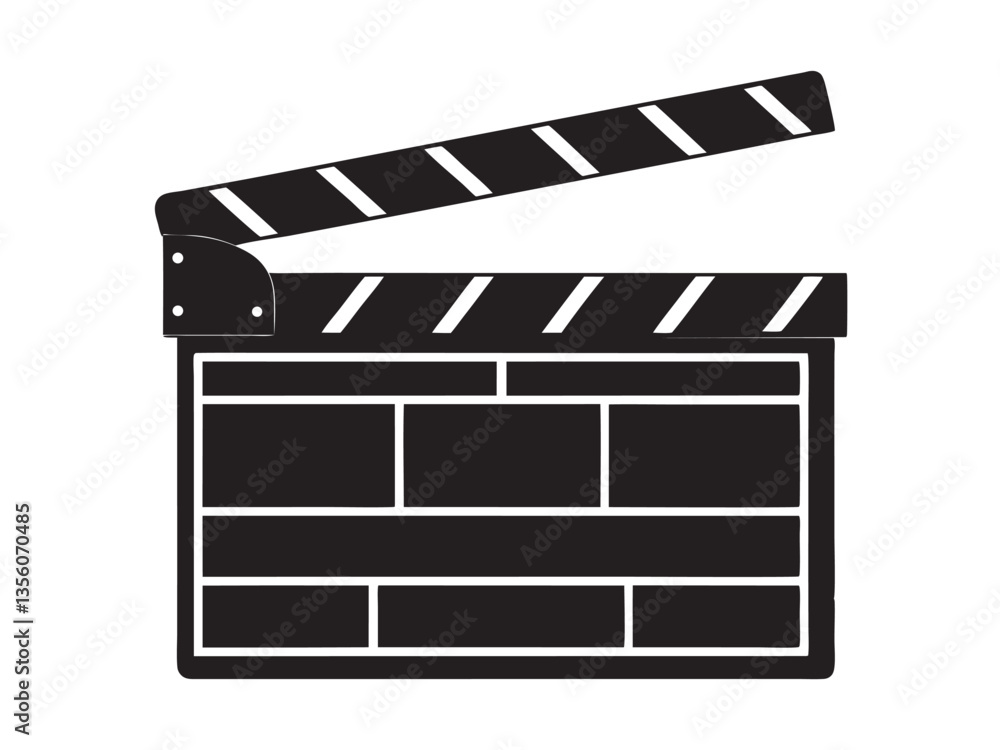 Fototapeta premium movie clapper vector silhouette , cinema clapperboard silhouette, clapper board logo icon vector, movie clapper icon on black and white vector on white background