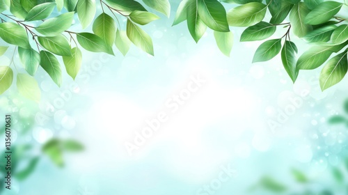 A leafy green background with a white background. The leaves are green and the background is blue