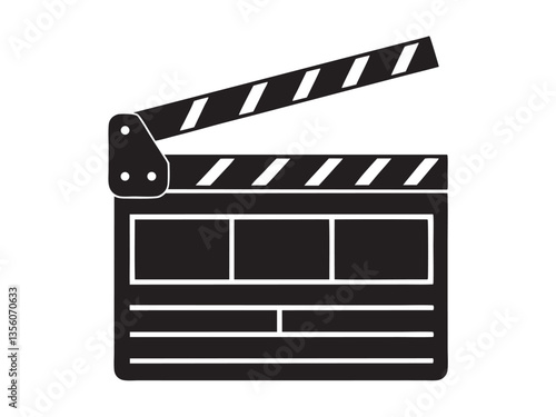 
movie clapper vector silhouette , cinema clapperboard silhouette, clapper board logo icon vector, movie clapper icon on black and white vector on white background