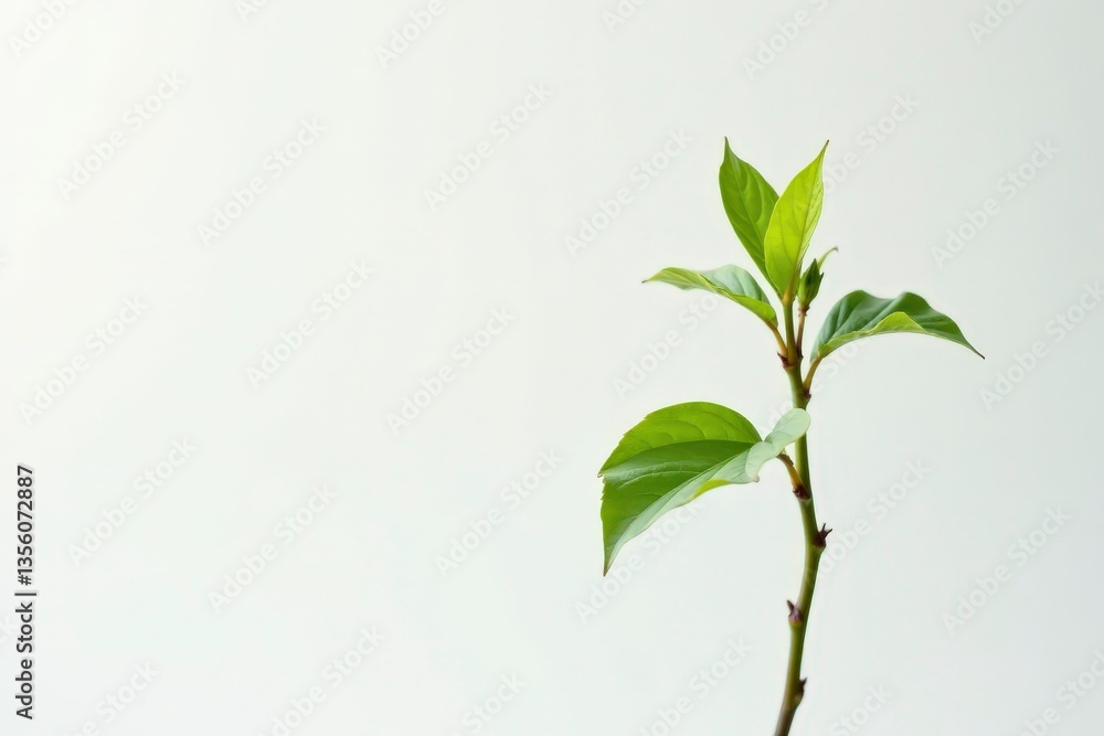 Fototapeta premium Single, delicate sapling against pure white backdrop , vertical, design element
