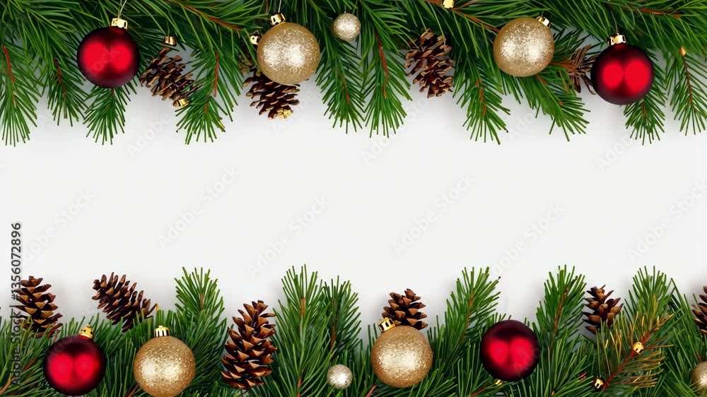 A vibrant arrangement of Christmas decorations with ornaments and pine branches, creating a festive, joyful atmosphere. A vibrant arrangement of Christmas decorations with ornaments and pine branches, creating a festive, joyful atmosphere.
