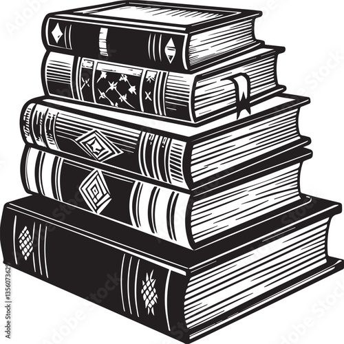 Stack of old books on a black background, representing education, literature, and knowledge