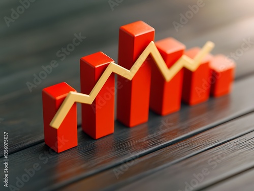 Red rectangular bars indicating data analysis and statistical growth charts