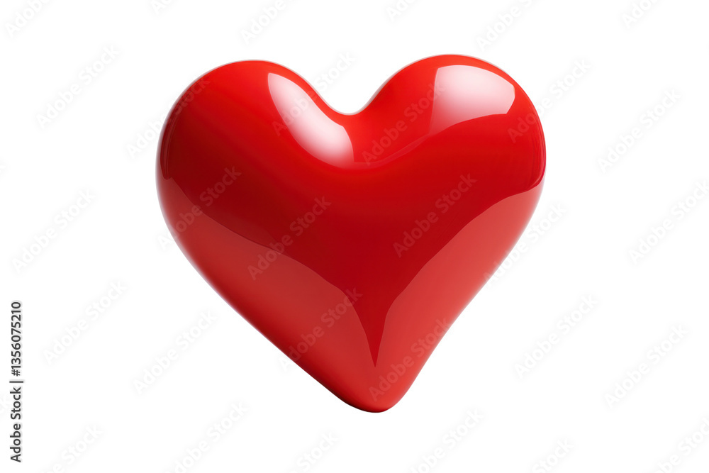 A vibrant red heart with a glossy finish and smooth curves isolated on white background A vibrant red heart with a glossy finish and smooth curves isolated on white background