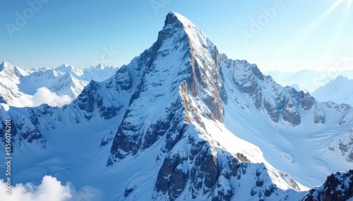 Wallpaper Mural Snow-covered mountain peak, brilliant white light, winter landscape, sunlight Torontodigital.ca