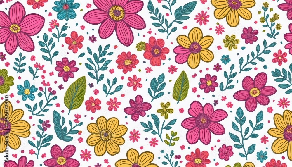 Floral seamless pattern. Pretty flowers on a white background. Floral seamless pattern. Pretty flowers on a white background.