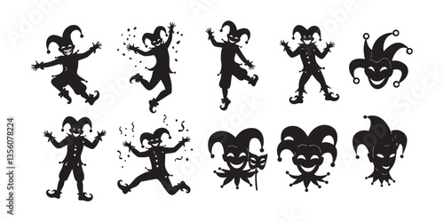 Silhouette vector graphics of jester joker harlequin for mardi gras and carnival