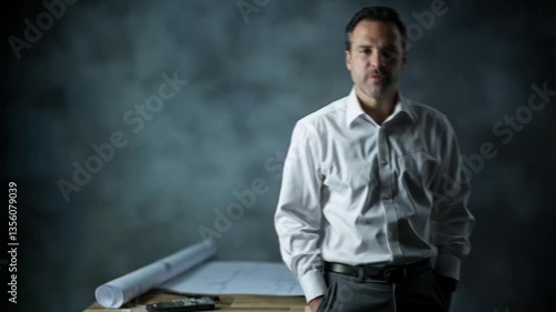 The architect posed confidently in front of the model of their latest project, showcasing their innovative design with pride.