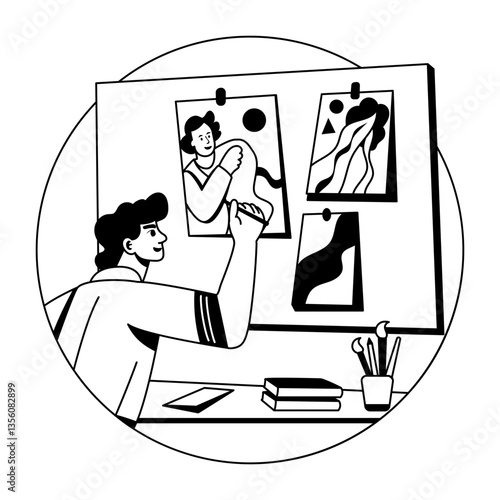 A glyph illustration of a character making poster design 