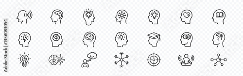 Brain Solid Icon Set - Intelligence, Neurology and Mindset Vector Collection, Brain related icon set collection. Awareness, mental, intellect, neurology, wit, contemplation, mindset, smart, learning