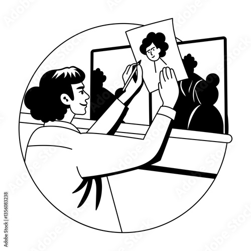 A glyph illustration of a character making shadow painting 