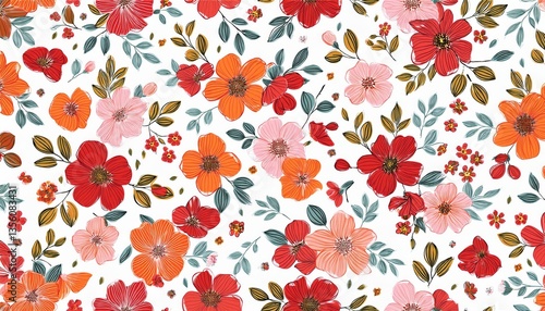 Floral seamless pattern. Pretty flowers on a white background.