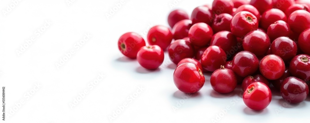 Scattered dried cranberries against pure white backdrop, delicious, macro Scattered dried cranberries against pure white backdrop, delicious, macro