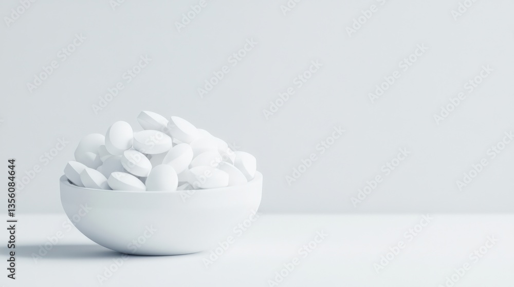 White pills in a white bowl White pills in a white bowl