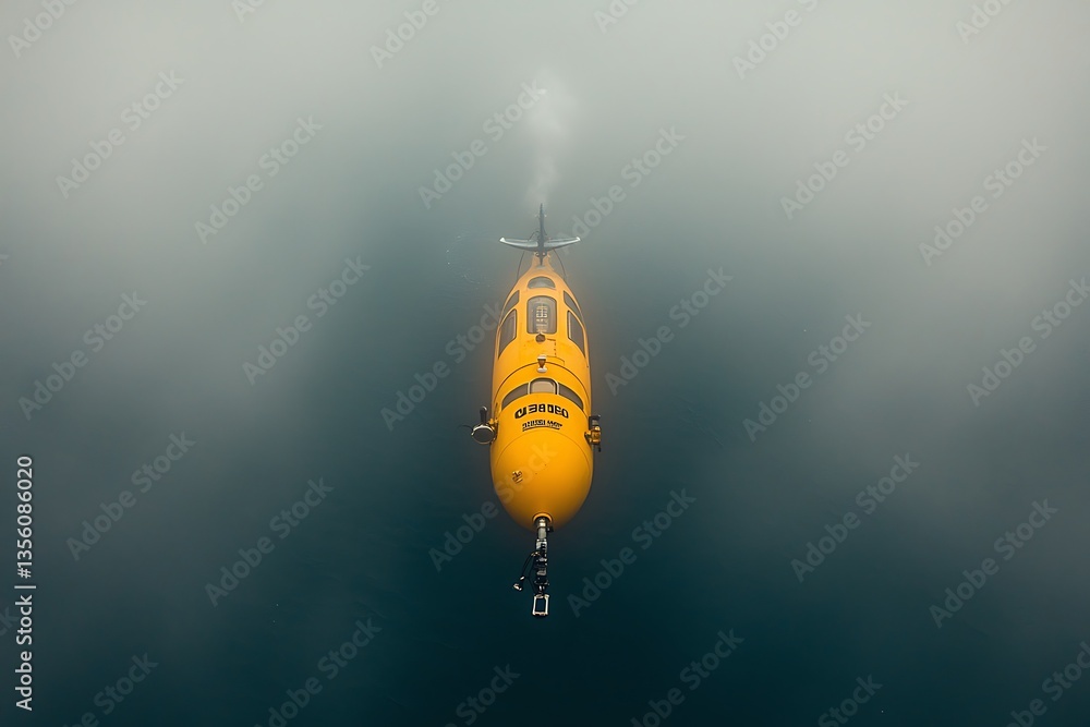 Obraz premium Yellow Submersible Exploring Deep Ocean.