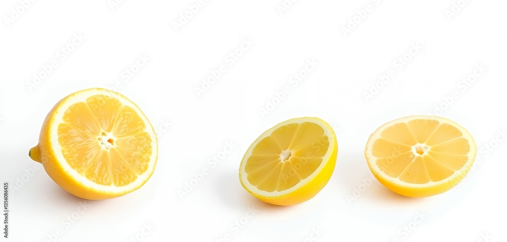 Halved Lemons Fresh Yellow Citrus Fruits on White Background Studio Shot Halved Lemons Fresh Yellow Citrus Fruits on White Background Studio Shot
