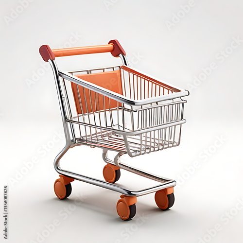 3D rendered shopping cart icon for digital interfaces