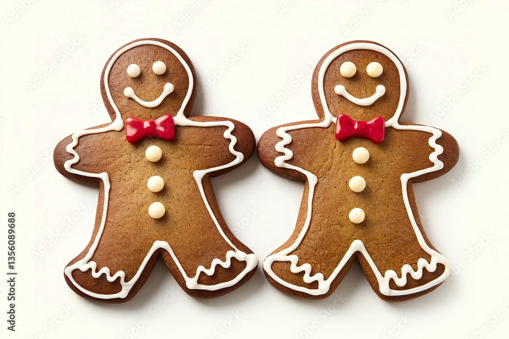 A photo of two gingerbread men standing side by side A photo of two gingerbread men standing side by side